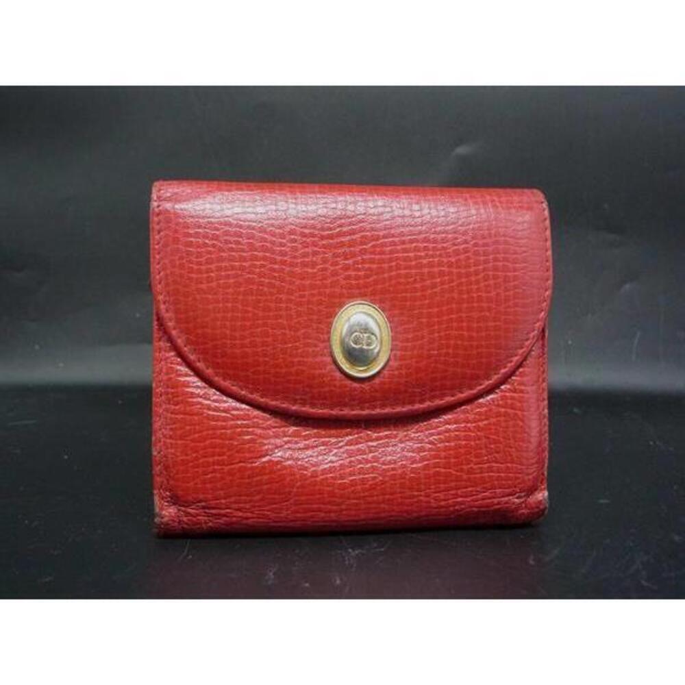 Christian Dior Leather Bi fold Wallet Billfold Wallet Red